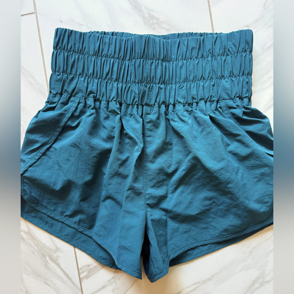 Teal Women's High-Waisted Shorts. Size small.